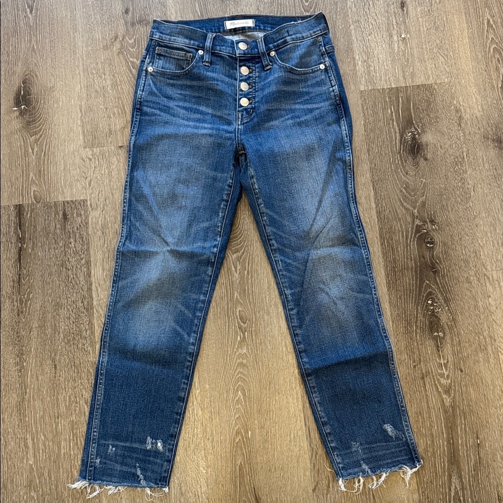 Madewell Button-Fly Cropped Jeans - Dark Blue Denim